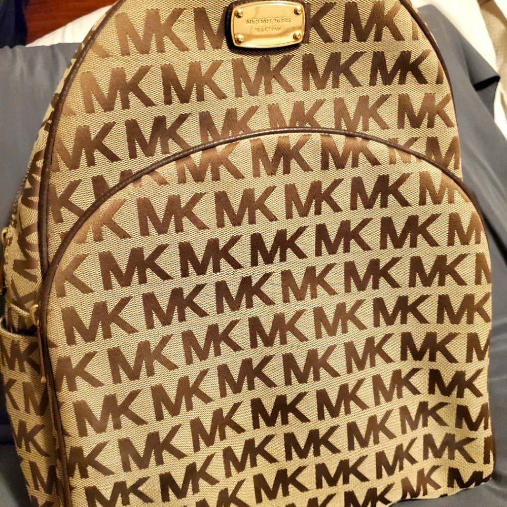 Michael Kors Brown and Tan MK Logo Backpack